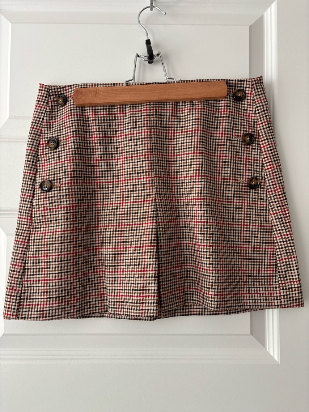 Mango MNG Plaid Button-Accent A-Line Mini Skirt Size S